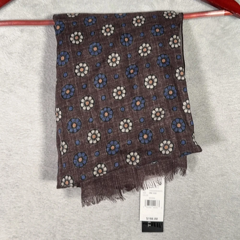 The Men's Store Bloomingdale's Scarf Mens Mantero Brown Wool Floral Made Italy